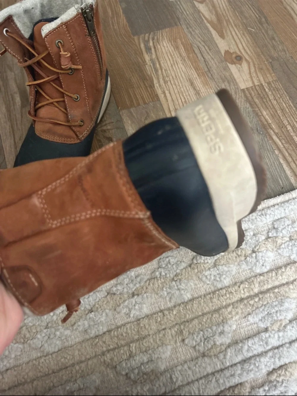 Sperry Two-Tone Black and Brown Winter Rain Boots